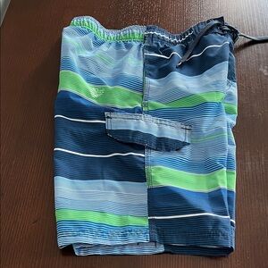 Kanu Surf Kids Blue and Green Striped Board Shorts
